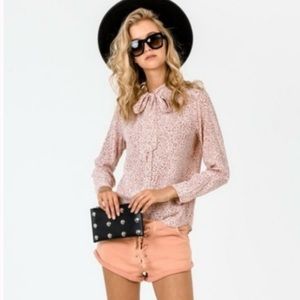 Rails Colette Cheetah Print 100% Silk Blouse Button Down Shirt Blush Pink S